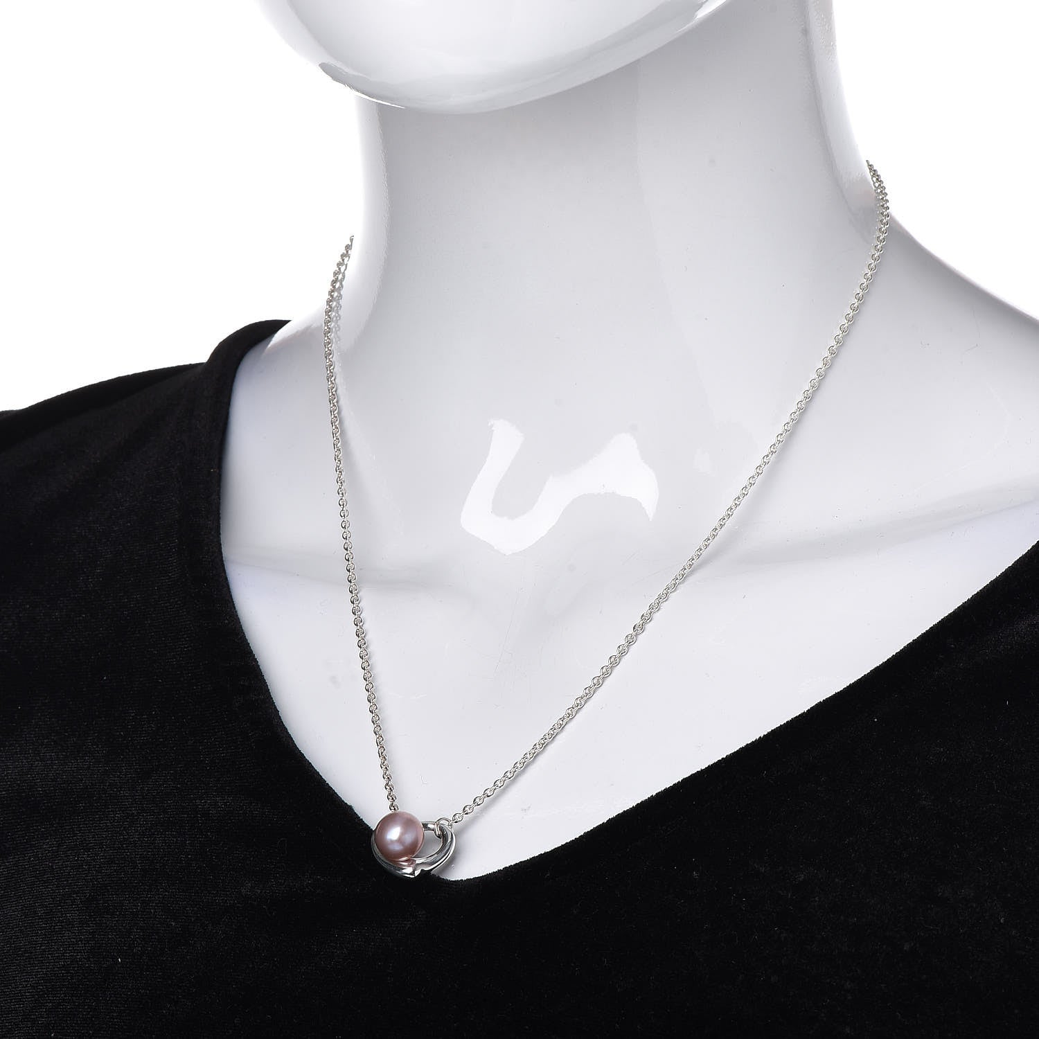 Tiffany Sterling Silver Pink Pearl 9-9.5mm Elsa Peretti Open Heart Lariat Necklace 2 of 8