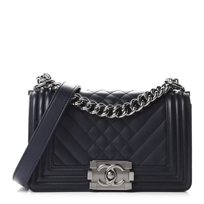 Chanel Lambskin Chevron Quilted Small Boy Flap Navy Blue 1 of 10