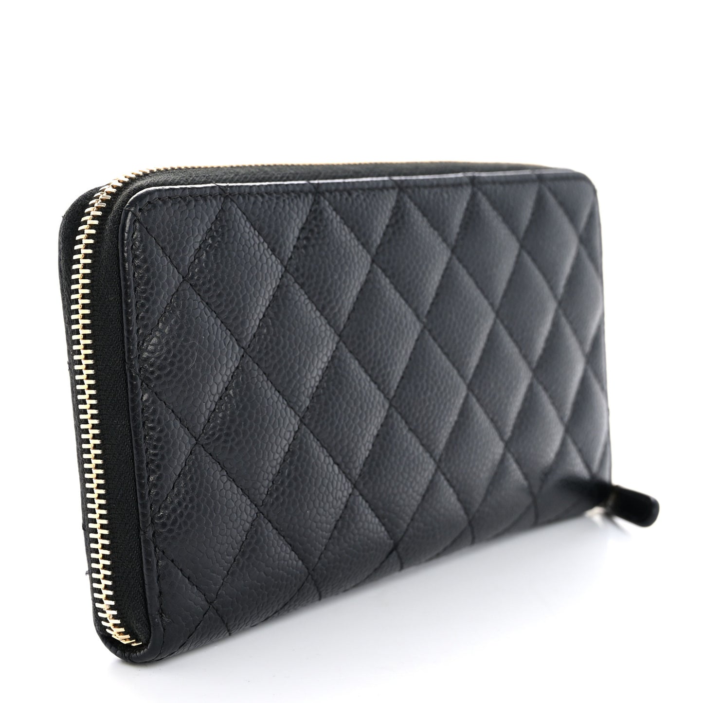 Caviar Quilted Large Gusset Zip Around Wallet Black