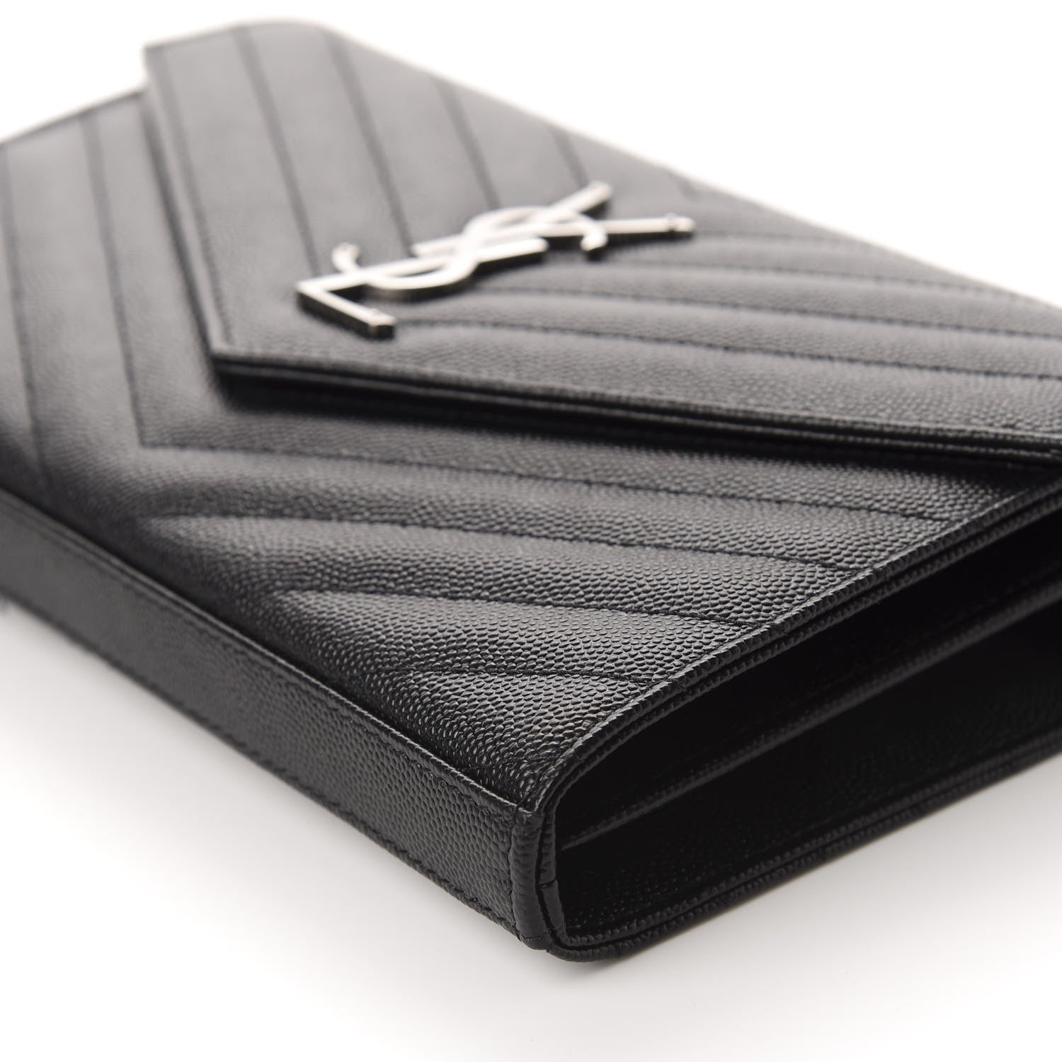Saint Laurent Grain De Poudre Matelasse Chevron Monogram Chain Wallet Black 7 of 12