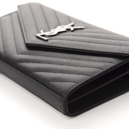 Saint Laurent Grain De Poudre Matelasse Chevron Monogram Chain Wallet Black 7 of 12