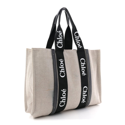 Chloe Linen Calfskin Large Woody Ribbon Tote Black Blue 5 of 25