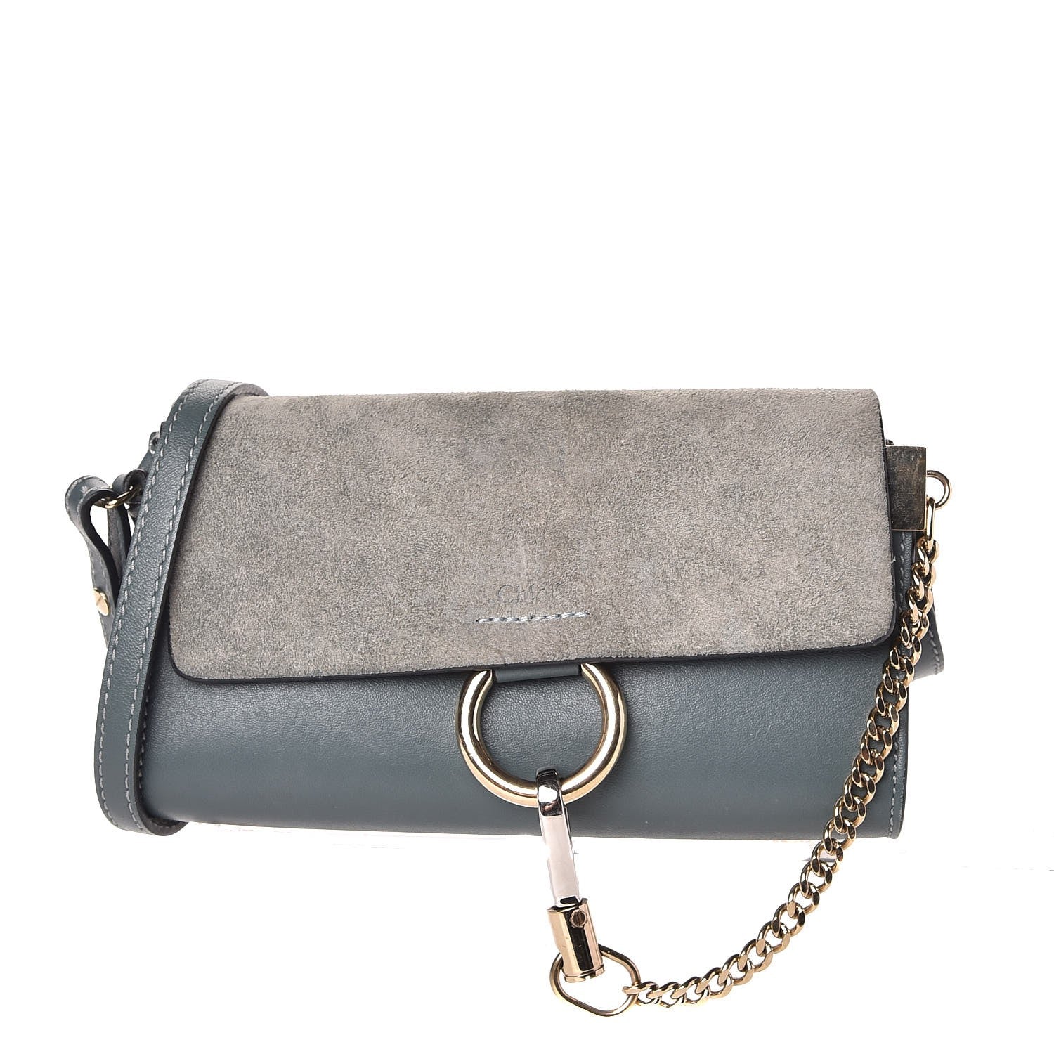 Chloe Suede Calfskin Faye Wallet On Strap Cloudy Blue 1 of 10