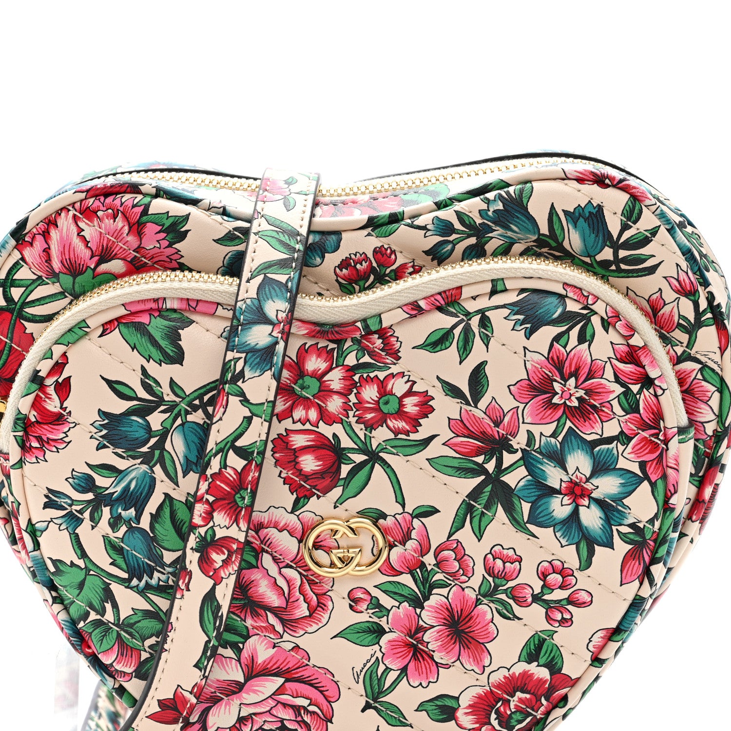 Gucci Calfskin Brit Roses Print Matelasse Diagonal Mini Interlocking G Heart Shoulder Bag Multicolor Multicolor 8 of 9