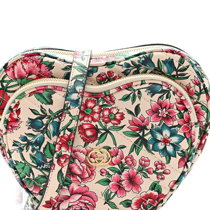 Gucci Calfskin Brit Roses Print Matelasse Diagonal Mini Interlocking G Heart Shoulder Bag Multicolor Multicolor 8 of 9