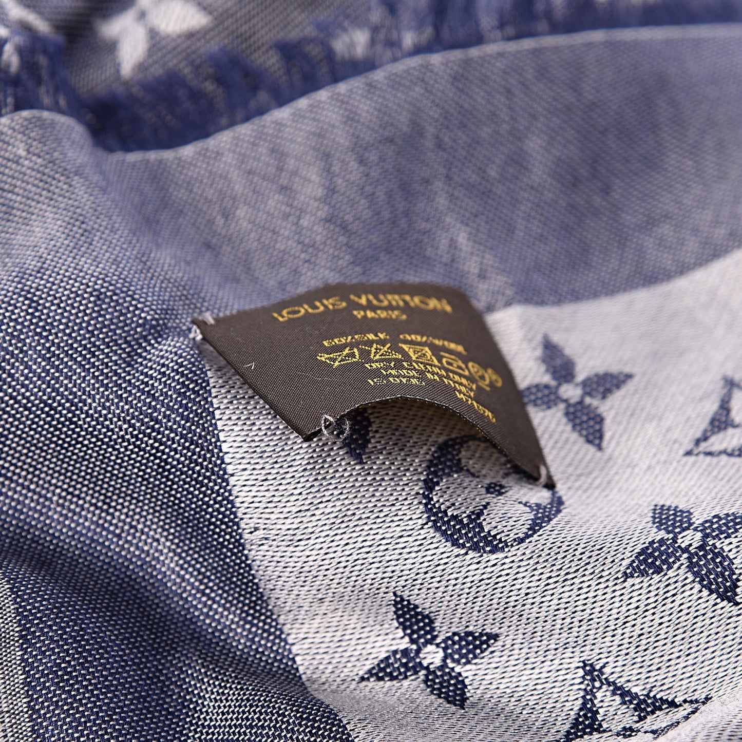 Wool Silk Monogram Denim Shawl Blue