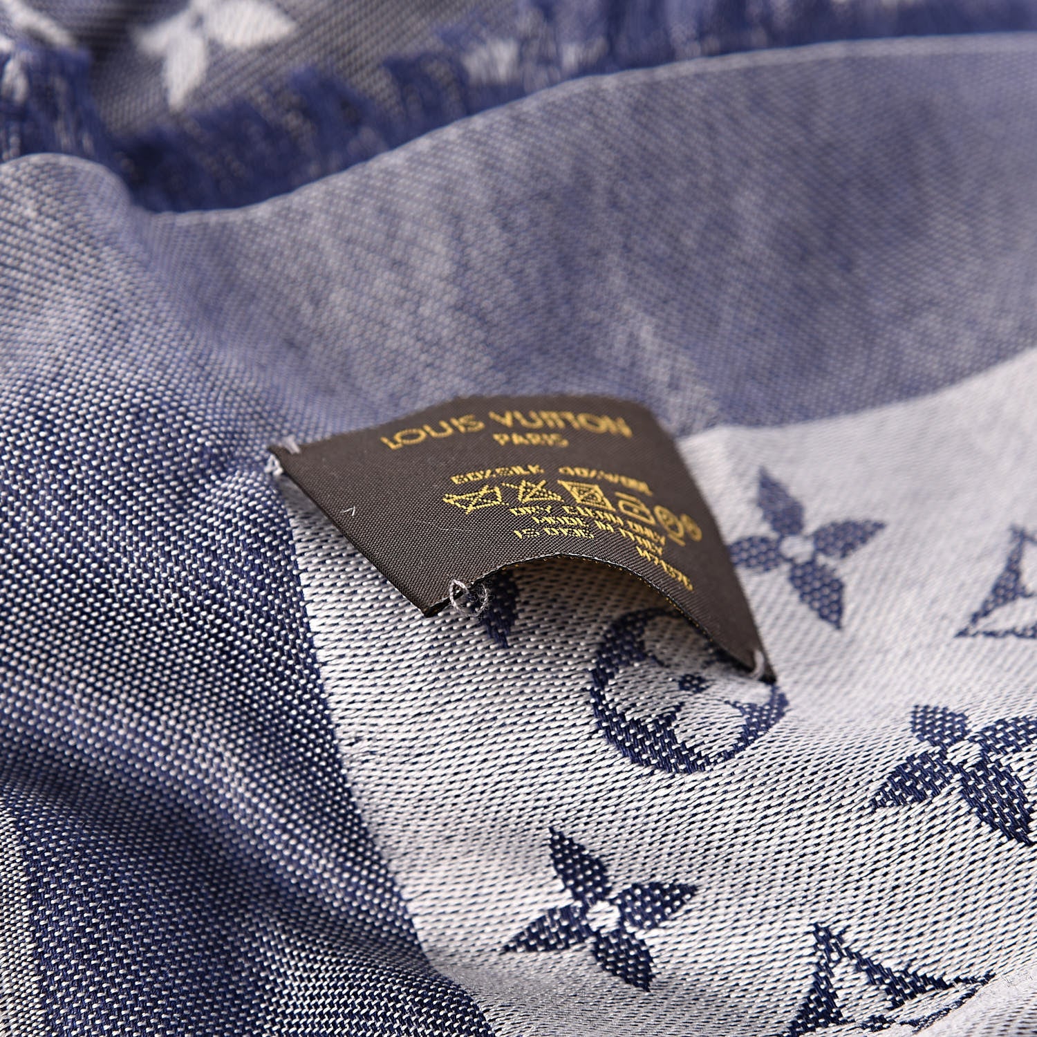 Louis Vuitton Wool Silk Monogram Denim Shawl Blue 4 of 7