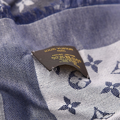 Louis Vuitton Wool Silk Monogram Denim Shawl Blue 4 of 7