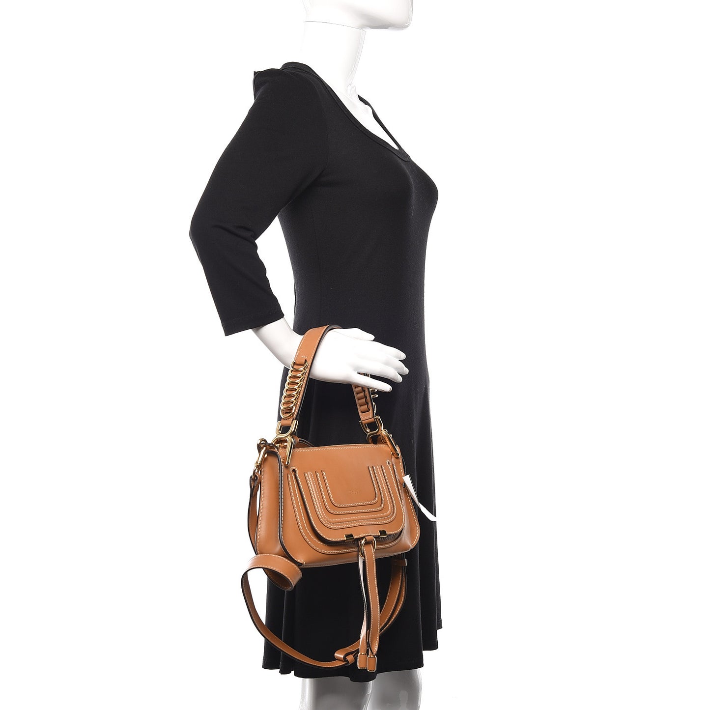 Shiny Calfskin Small Marcie Saddle Shoulder Bag Autumnal Brown