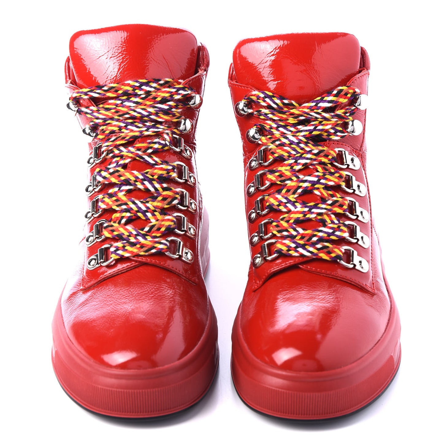Patent Calfskin Quilted Womens High Top Sneakers 36 Red