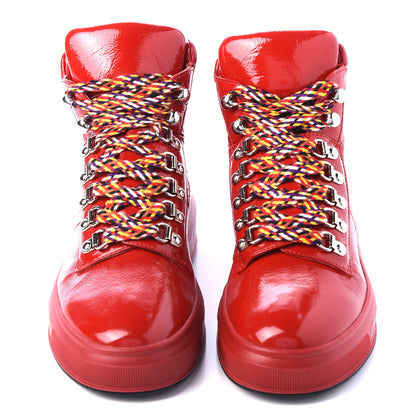 Chanel Patent Calfskin Quilted Womens High Top Sneakers 36 Red 3 of 9