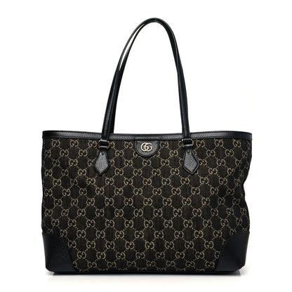 Gucci Jacquard Black Denim GG Monogram Medium Ophidia Shopping Tote Black Ivory 1 of 11