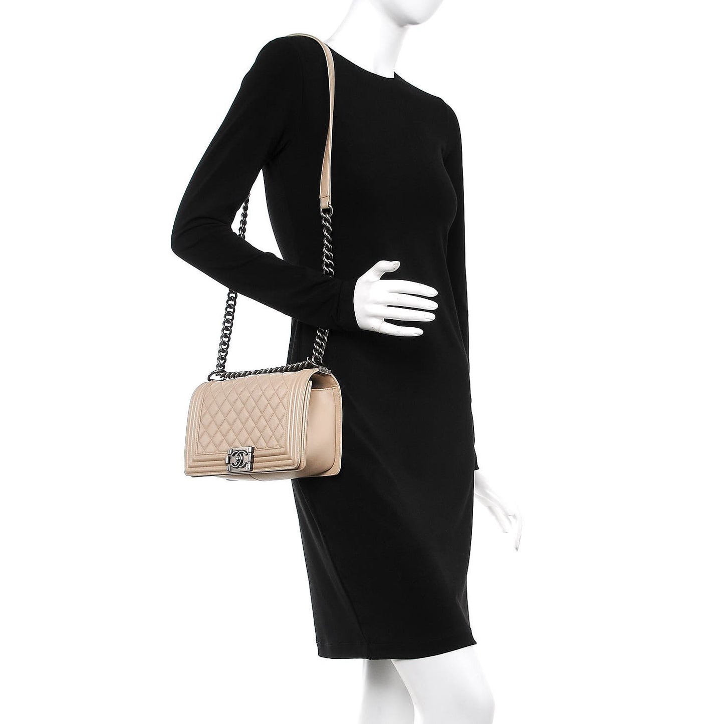 Lambskin Quilted Medium Boy Flap Beige