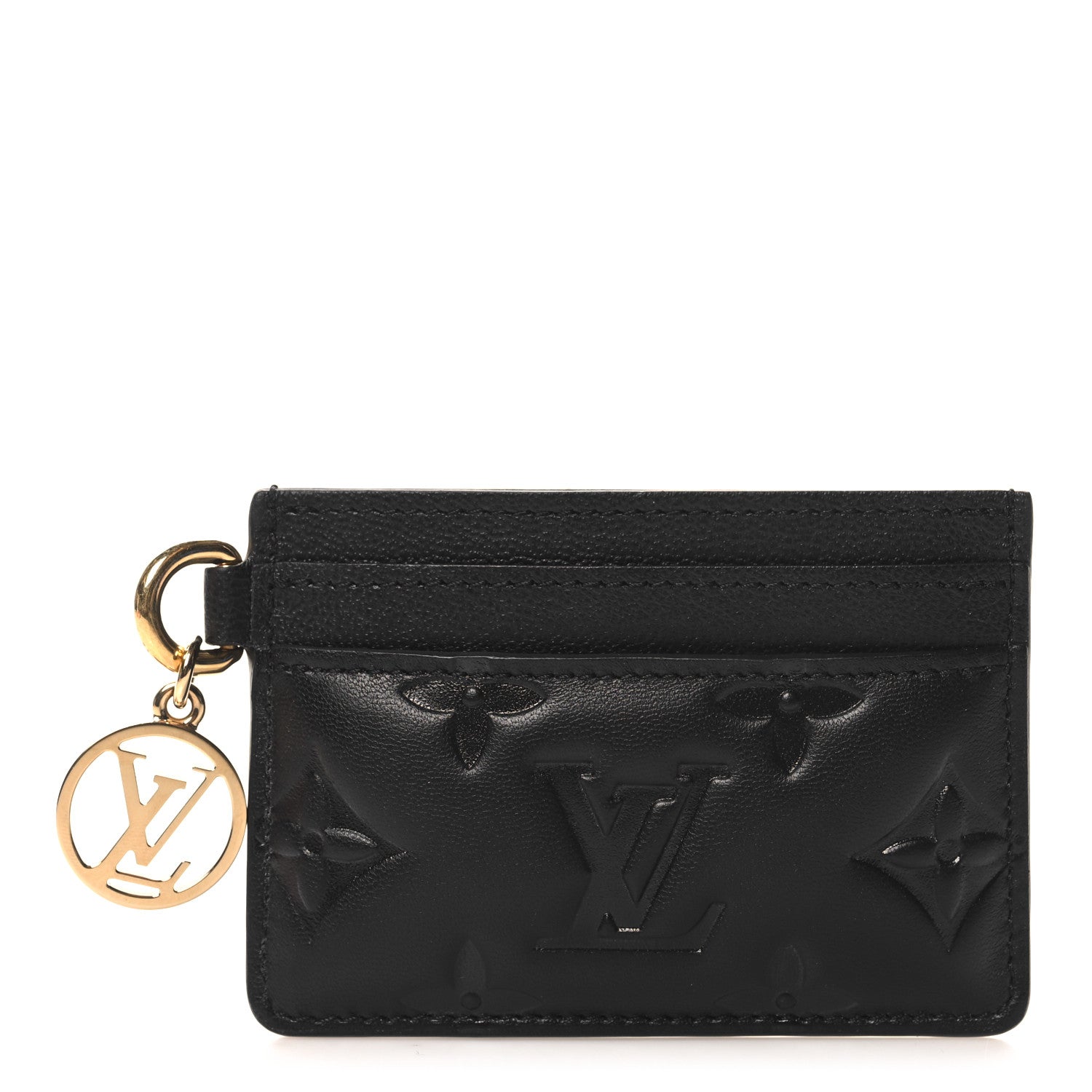 Louis Vuitton Lambskin Embossed Monogram LV Charms Porte Coussin Card Holder Black 1 of 7