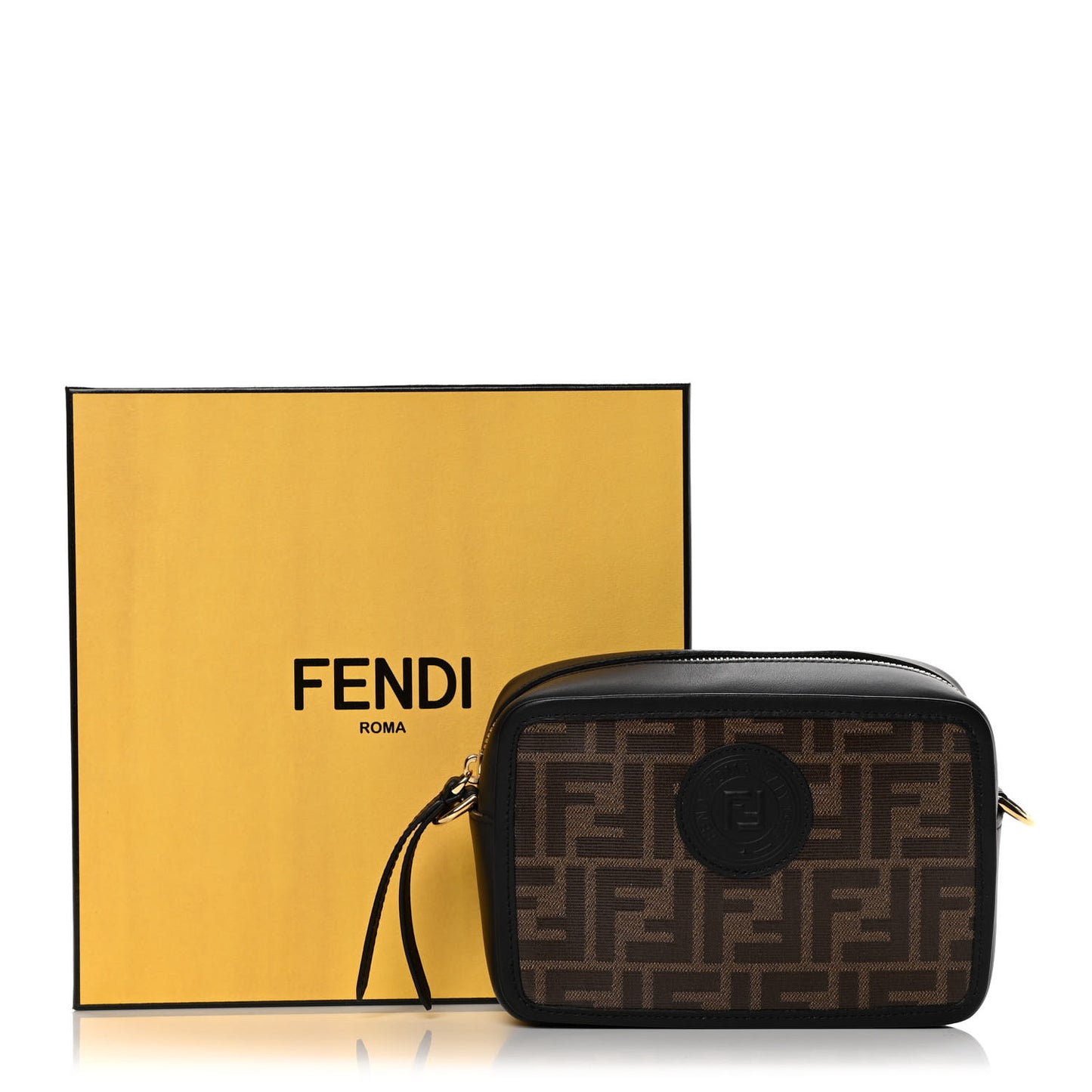 Glazed Fabric Vitello Century FF 1974 Stamp Patch Mini Camera Case Mogano Panna Black