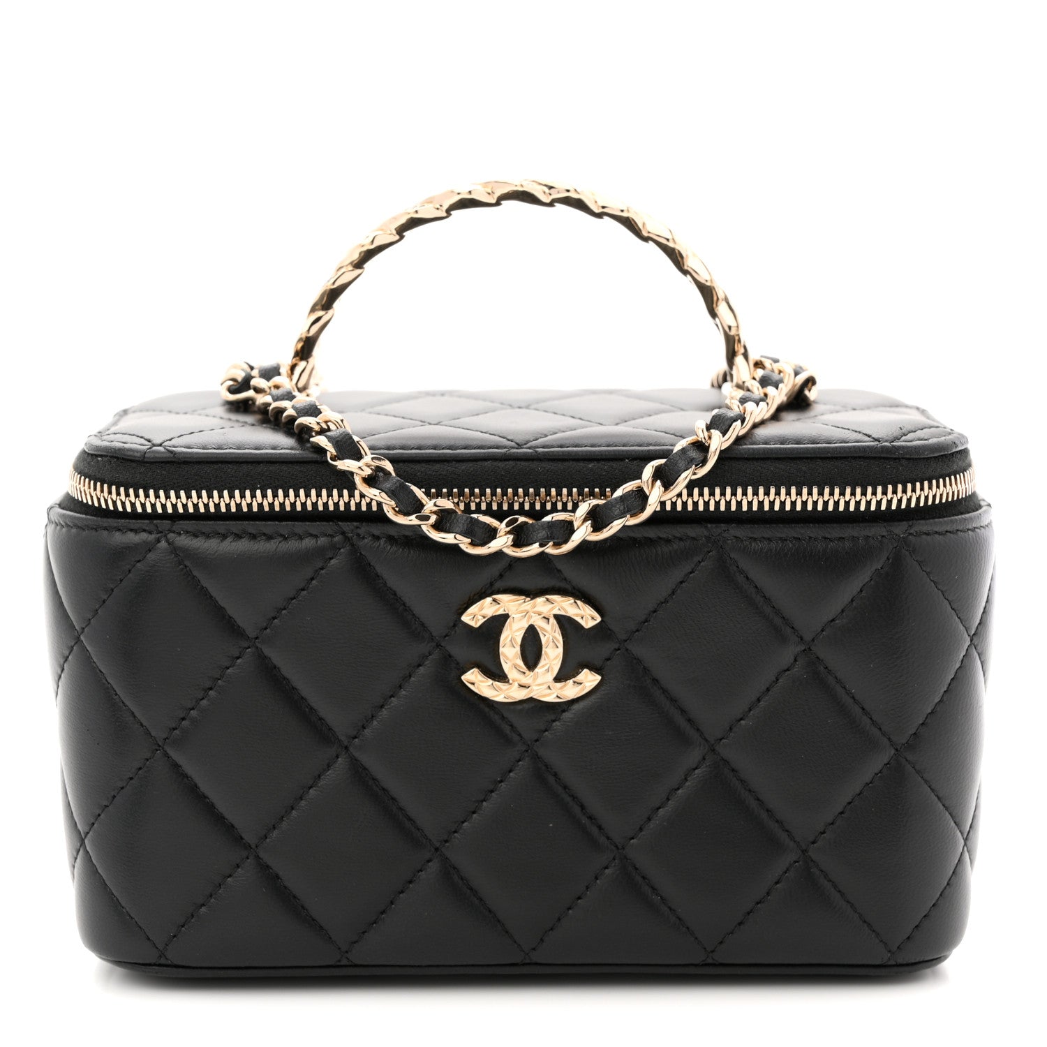 Chanel Lambskin Quilted Crystal Small Top Handle Vanity Case With Chain Black 1 of 12