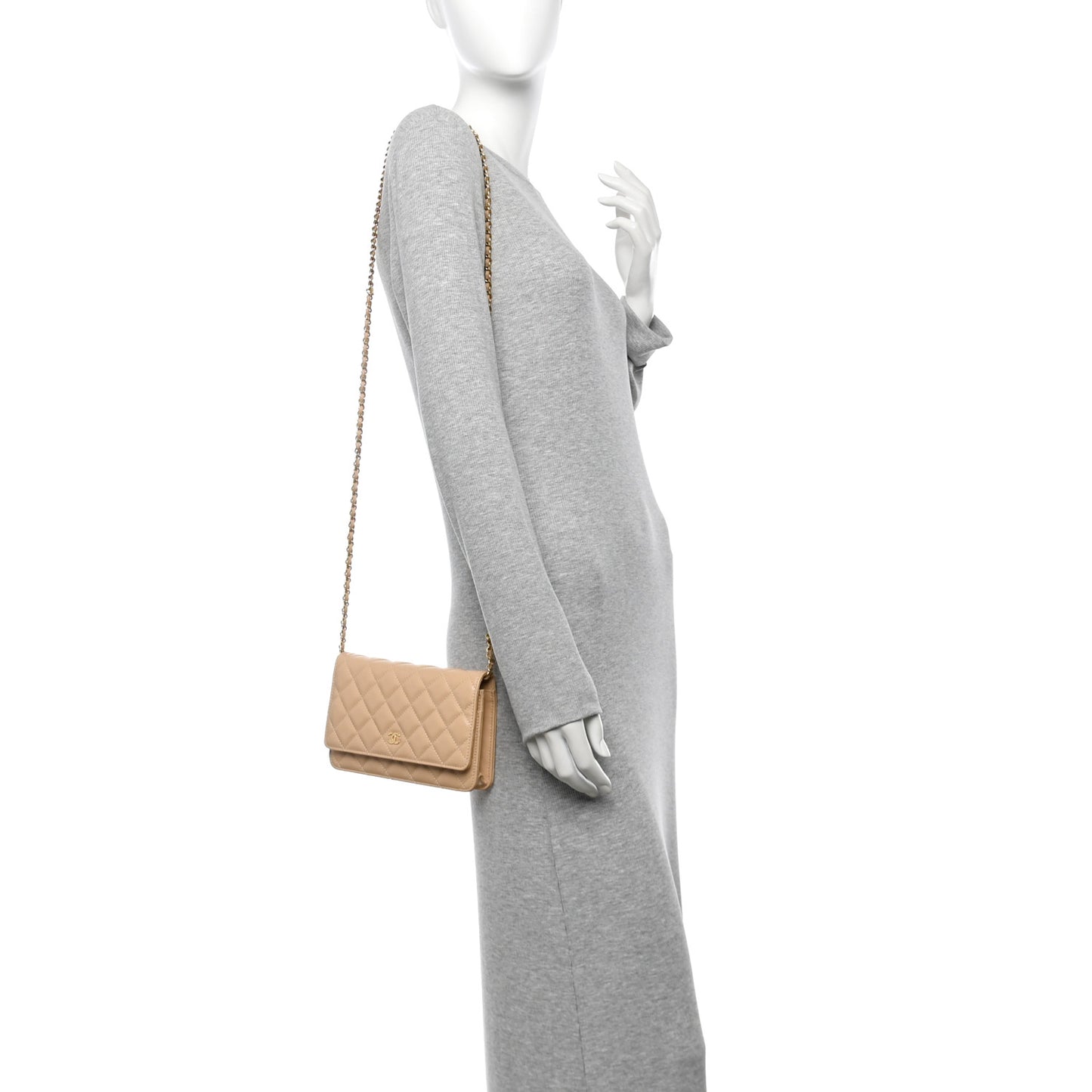 Caviar Quilted Wallet on Chain WOC Beige