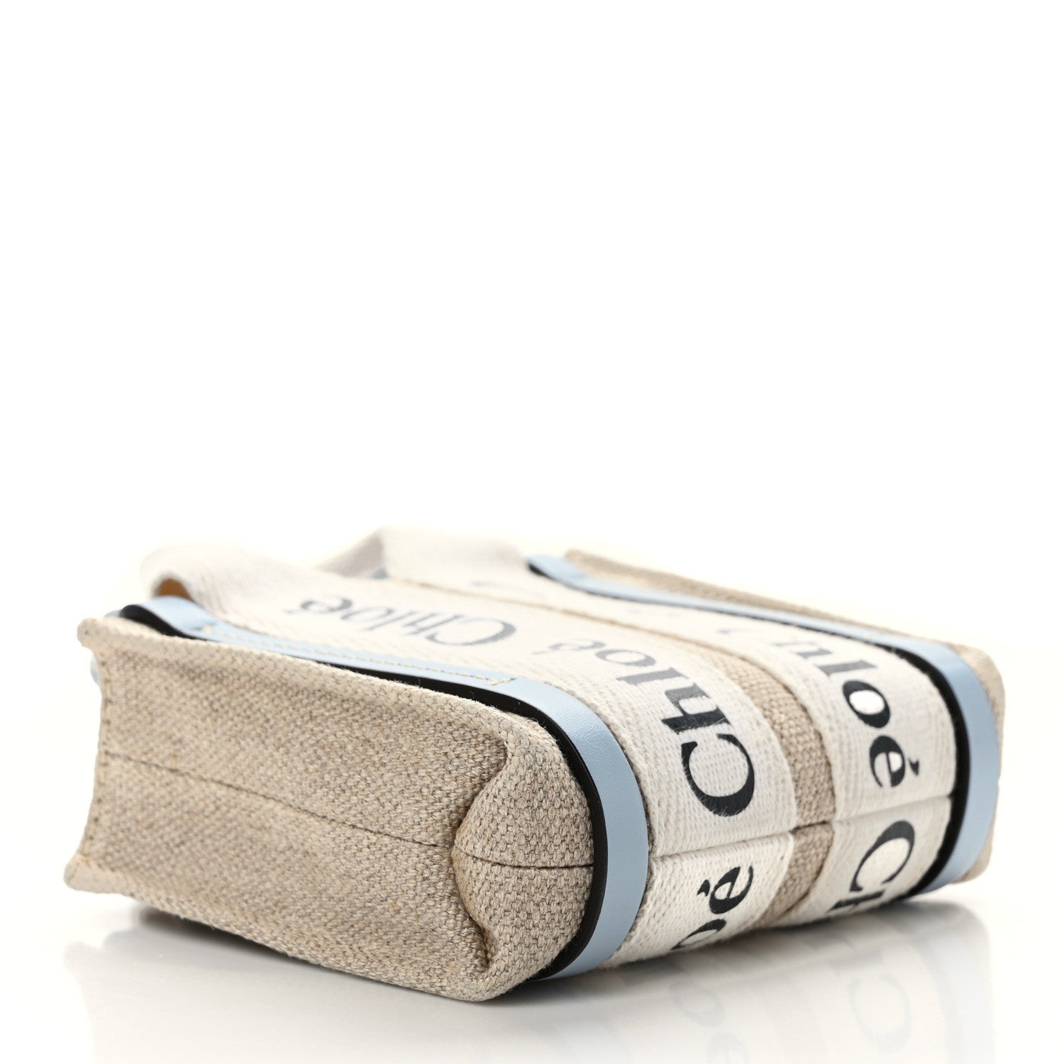 Chloe Cotton Calfskin Nano Woody Ribbon Tote With Strap White Blue 4 of 10