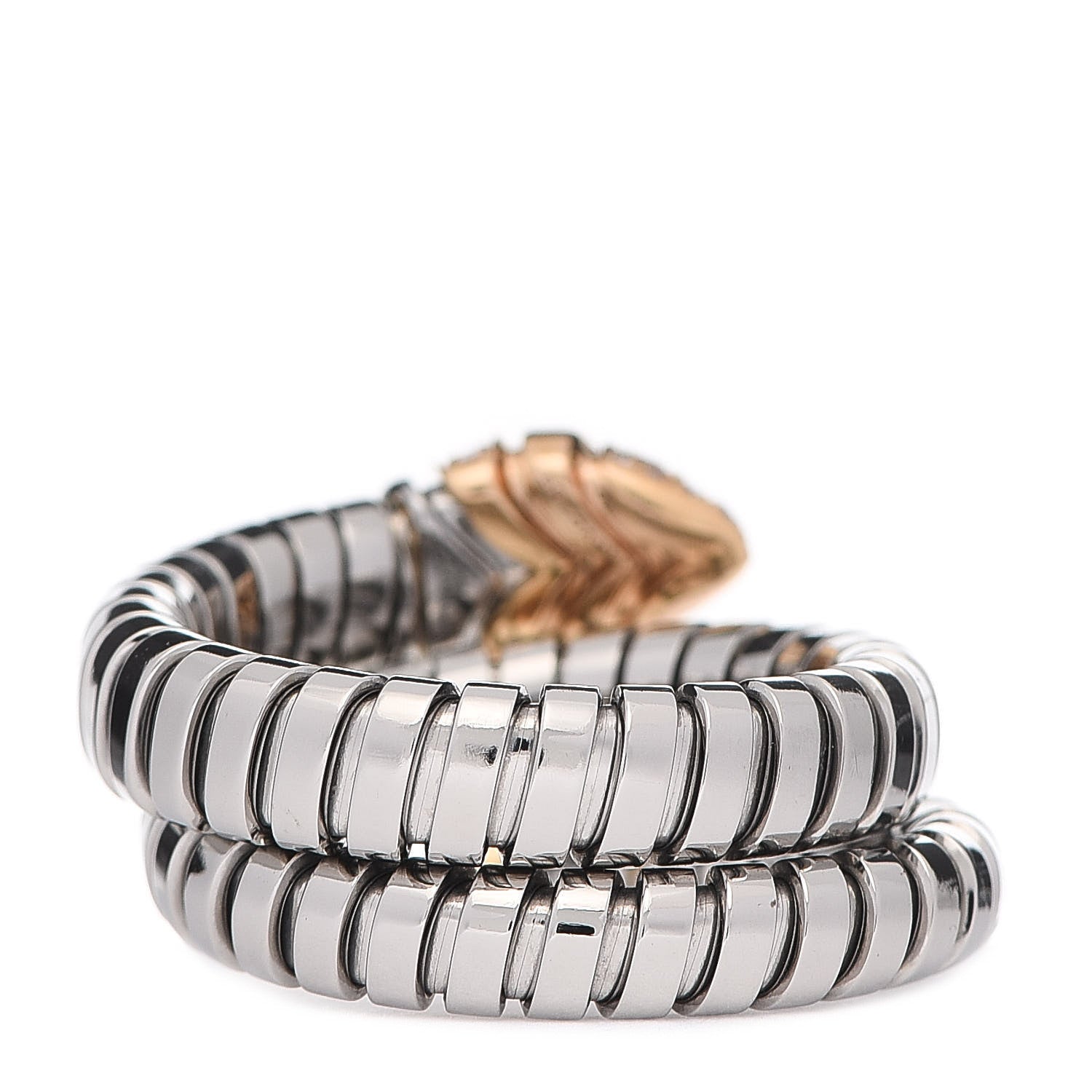 Bulgari Stainless Steel 18K Rose Gold Diamond Serpenti Tubogas Band Ring 58 8.25 3 of 4