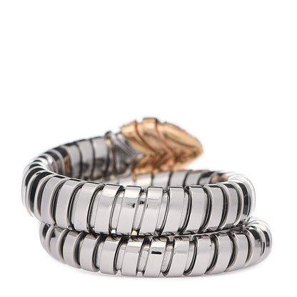 Bulgari Stainless Steel 18K Rose Gold Diamond Serpenti Tubogas Band Ring 58 8.25 3 of 4