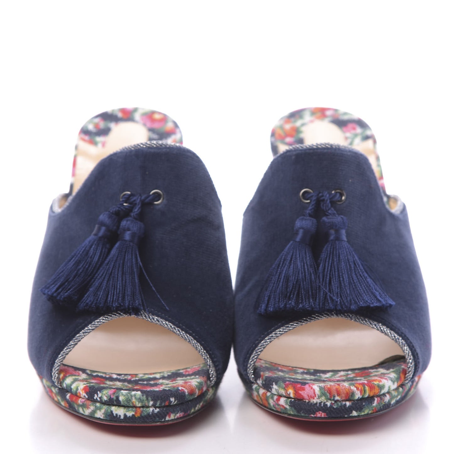 Velvet Cotton Denim Fiori Vienne 100 Slide Sandals 41 Multicolor Navy