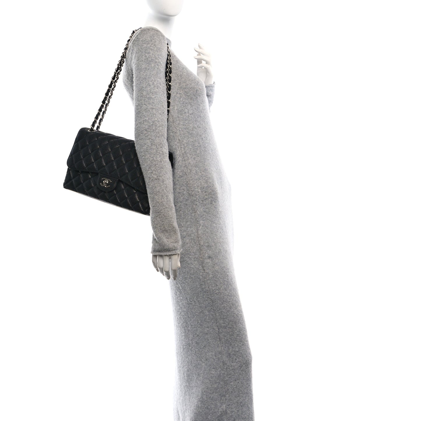 Caviar Quilted Jumbo Double Flap Black