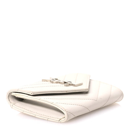 Saint Laurent Grain De Poudre Matelasse Chevron Small Monogram Envelope Wallet Crema Soft 4 of 9