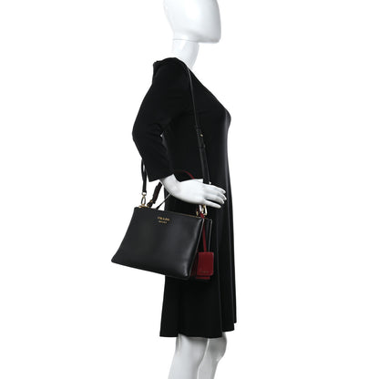 Prada New Calfskin Small Deux Shoulder Bag Black 2 of 11