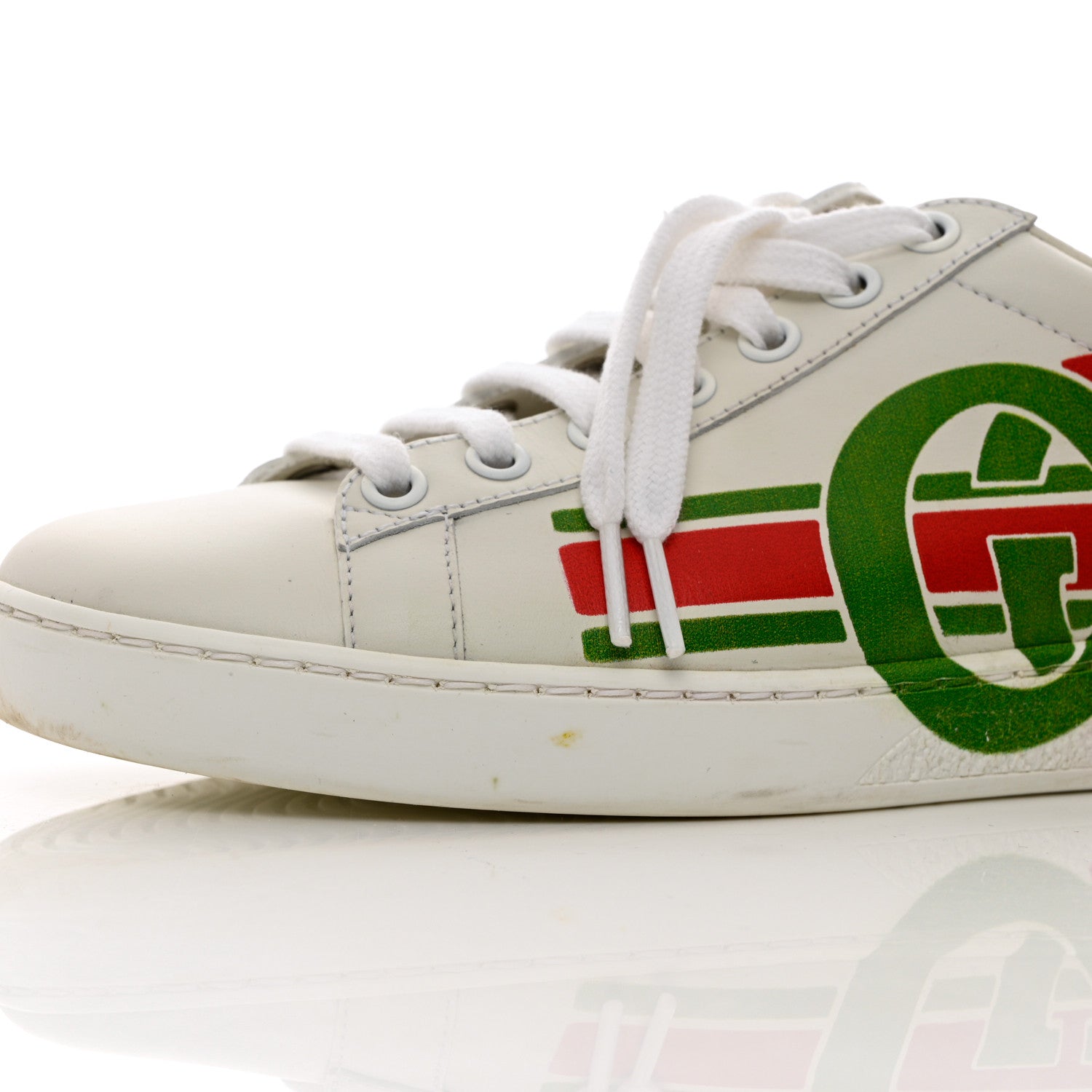 Gucci Calfskin Interlocking G Womens New Ace Sneakers 36 White Red Flame Green 10 of 15