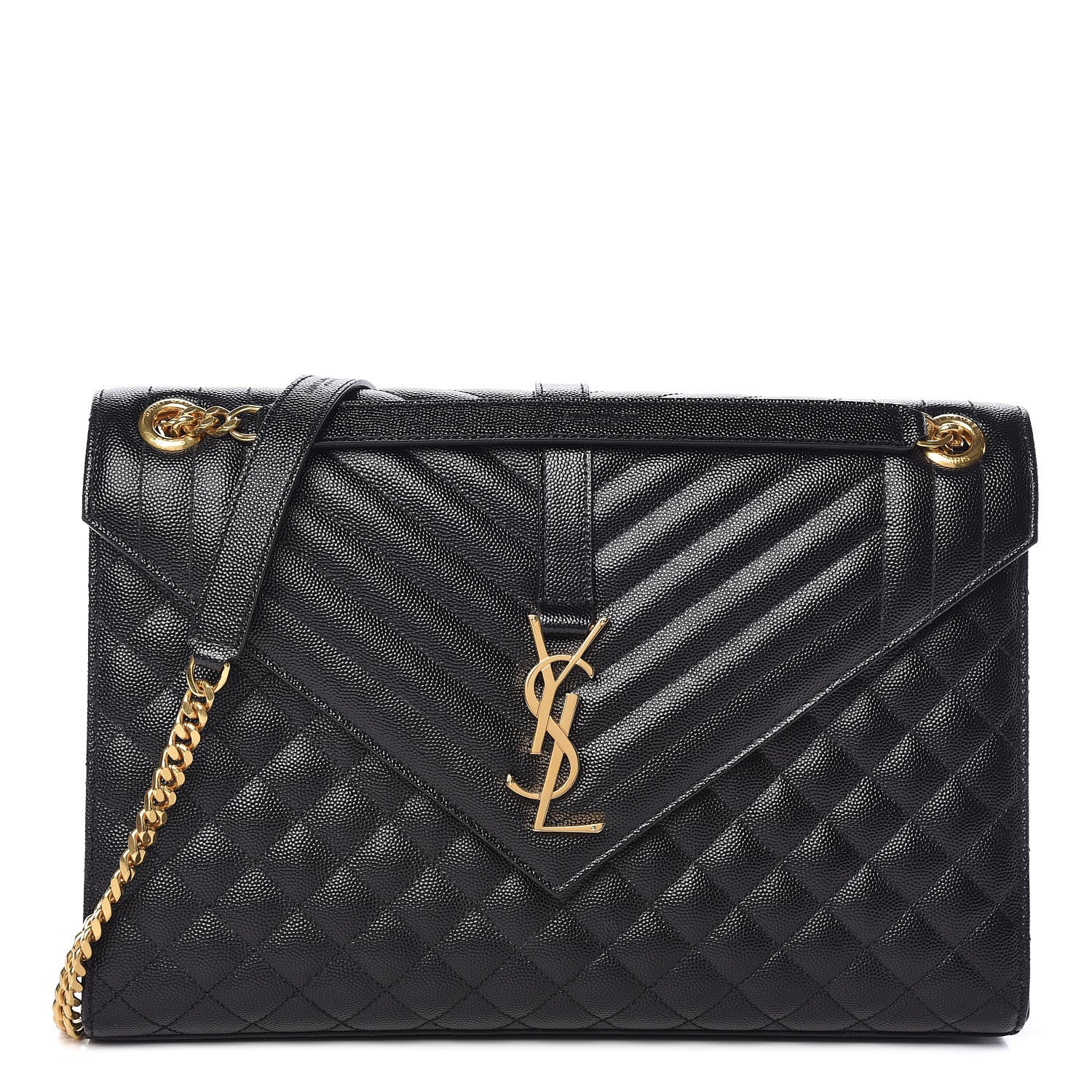 Saint Laurent Grain De Poudre Textured Mixed Matelasse Large Triquilt Monogram Satchel Black 1 of 11