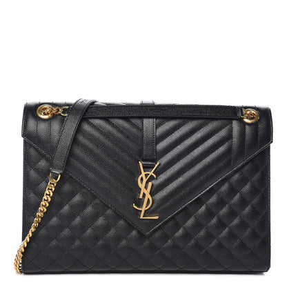 Saint Laurent Grain De Poudre Textured Mixed Matelasse Large Triquilt Monogram Satchel Black 1 of 11