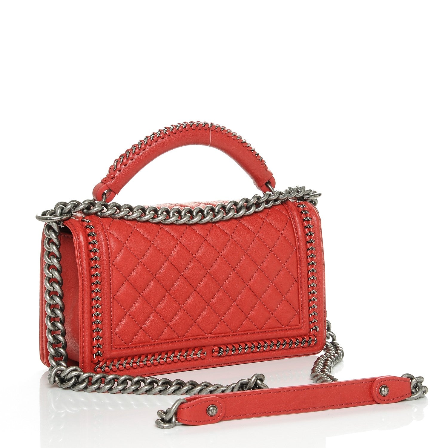 Chanel Crumpled Calfskin Quilted Medium Boy Handle Flap Red 3 of 7