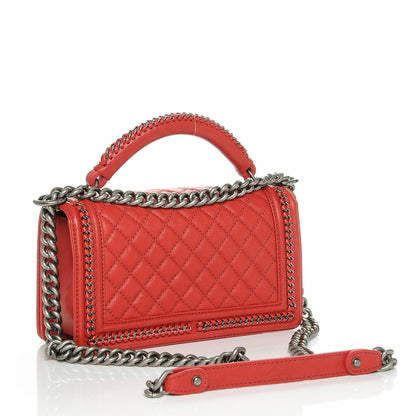 Chanel Crumpled Calfskin Quilted Medium Boy Handle Flap Red 3 of 7