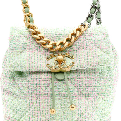 Chanel Tweed Quilted Chanel 19 Backpack Green Pink 8 of 10