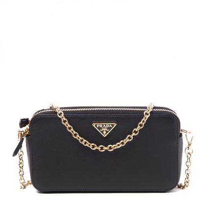 Prada Saffiano Lux Mini Double Zip Chain Crossbody Bag Black 1 of 10