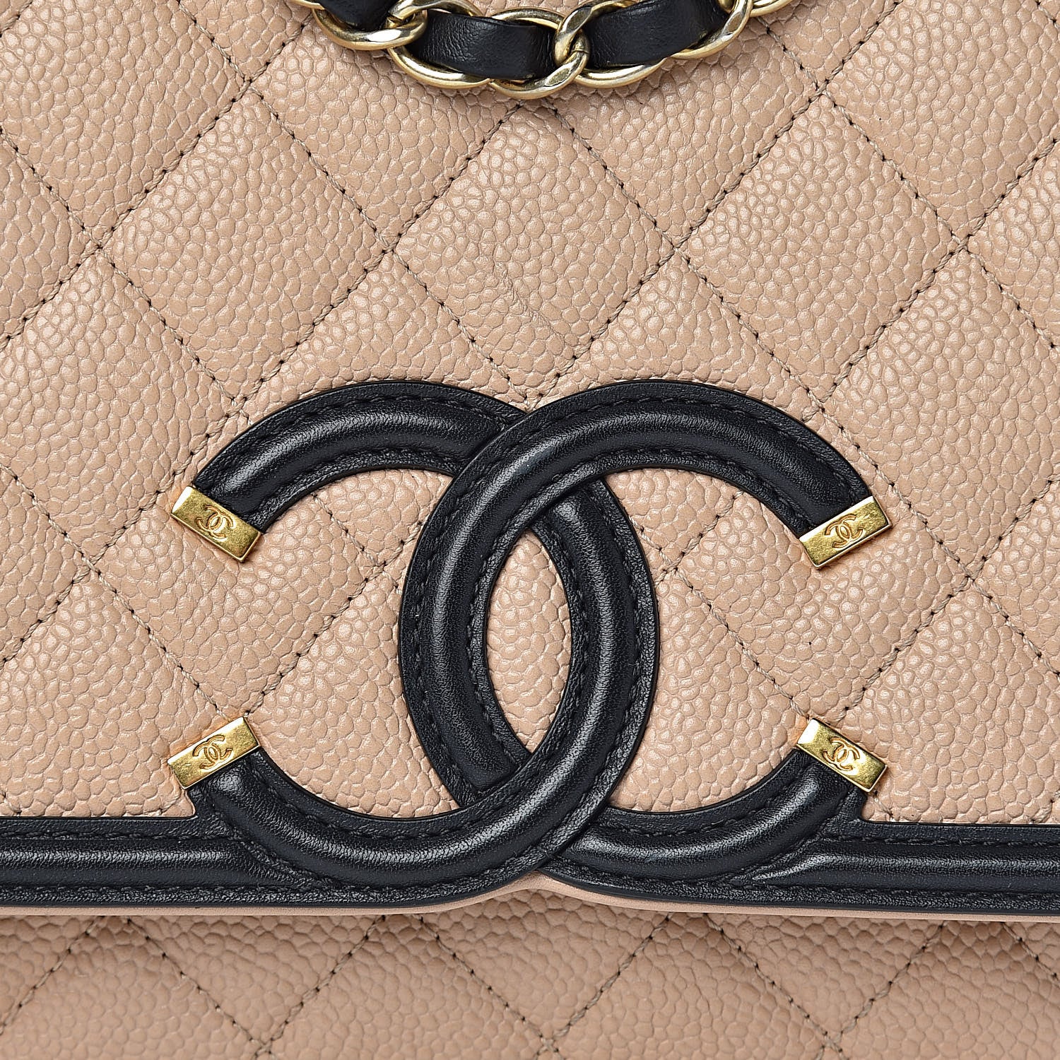 Chanel Caviar Quilted Medium CC Filigree Flap Beige Black 8 of 17