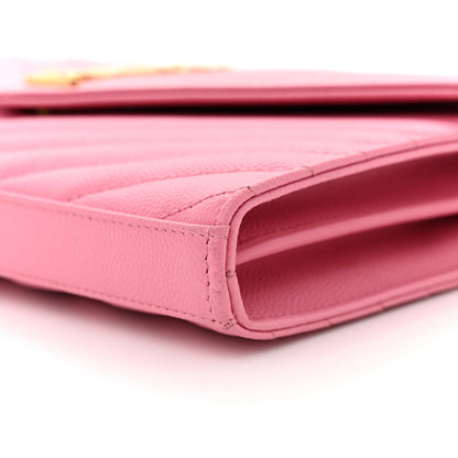 Saint Laurent Grain De Poudre Matelasse Chevron Monogram Chain Wallet Indian Pink 10 of 12