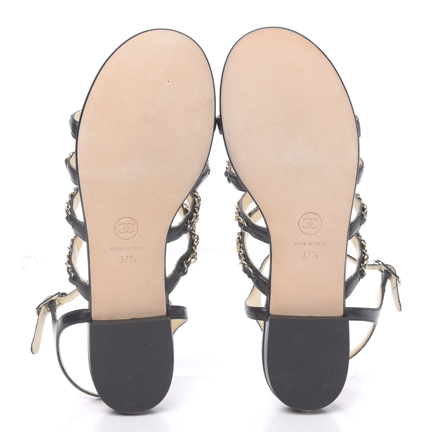 Calfskin Chain Flat Sandals 37.5 Black