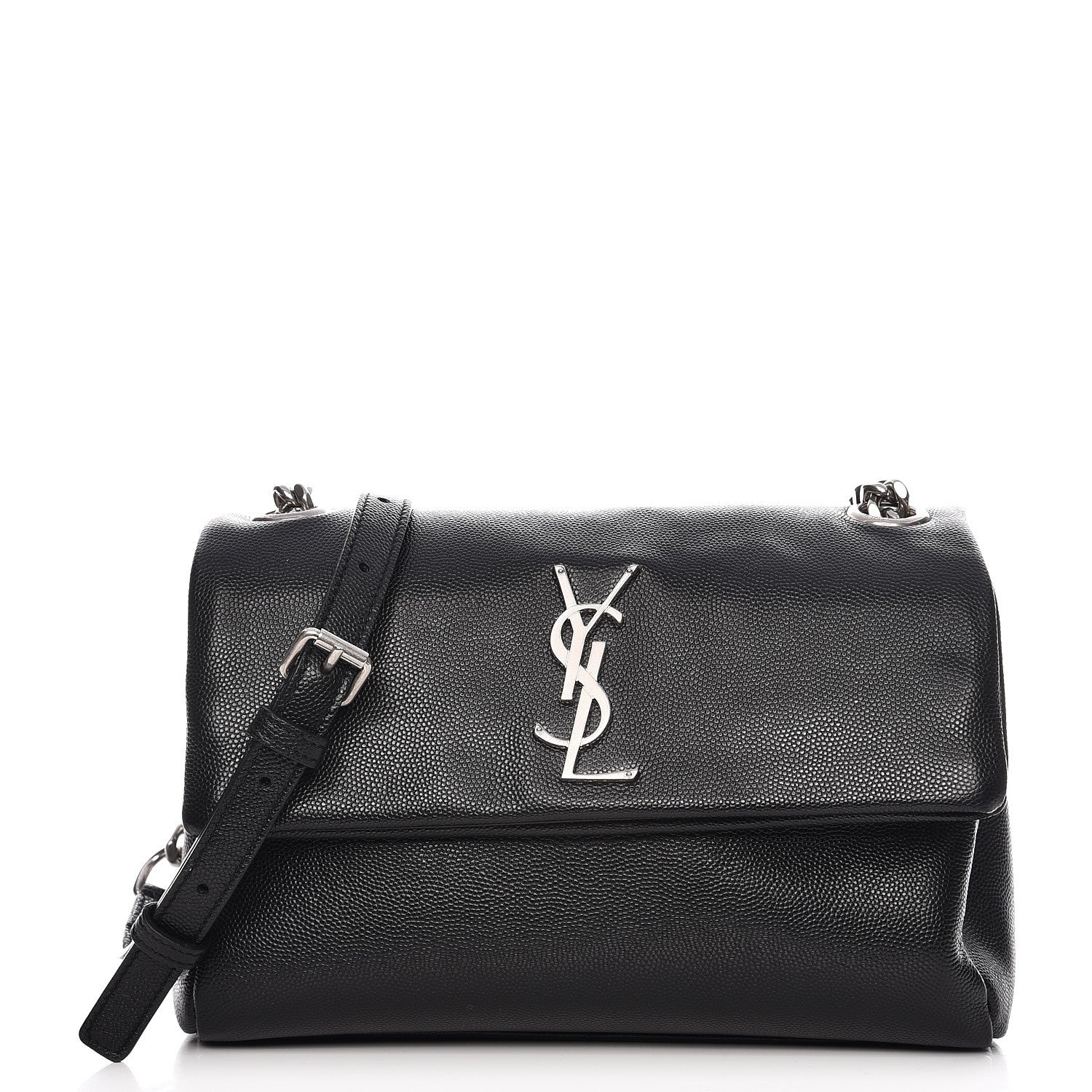 Saint Laurent Grain De Poudre Small West Hollywood Monogram Fold-Over Bag Black 1 of 7