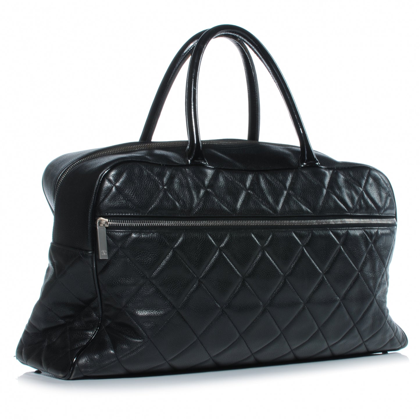 Caviar and Patent Leather Quilted XL Bowler Black