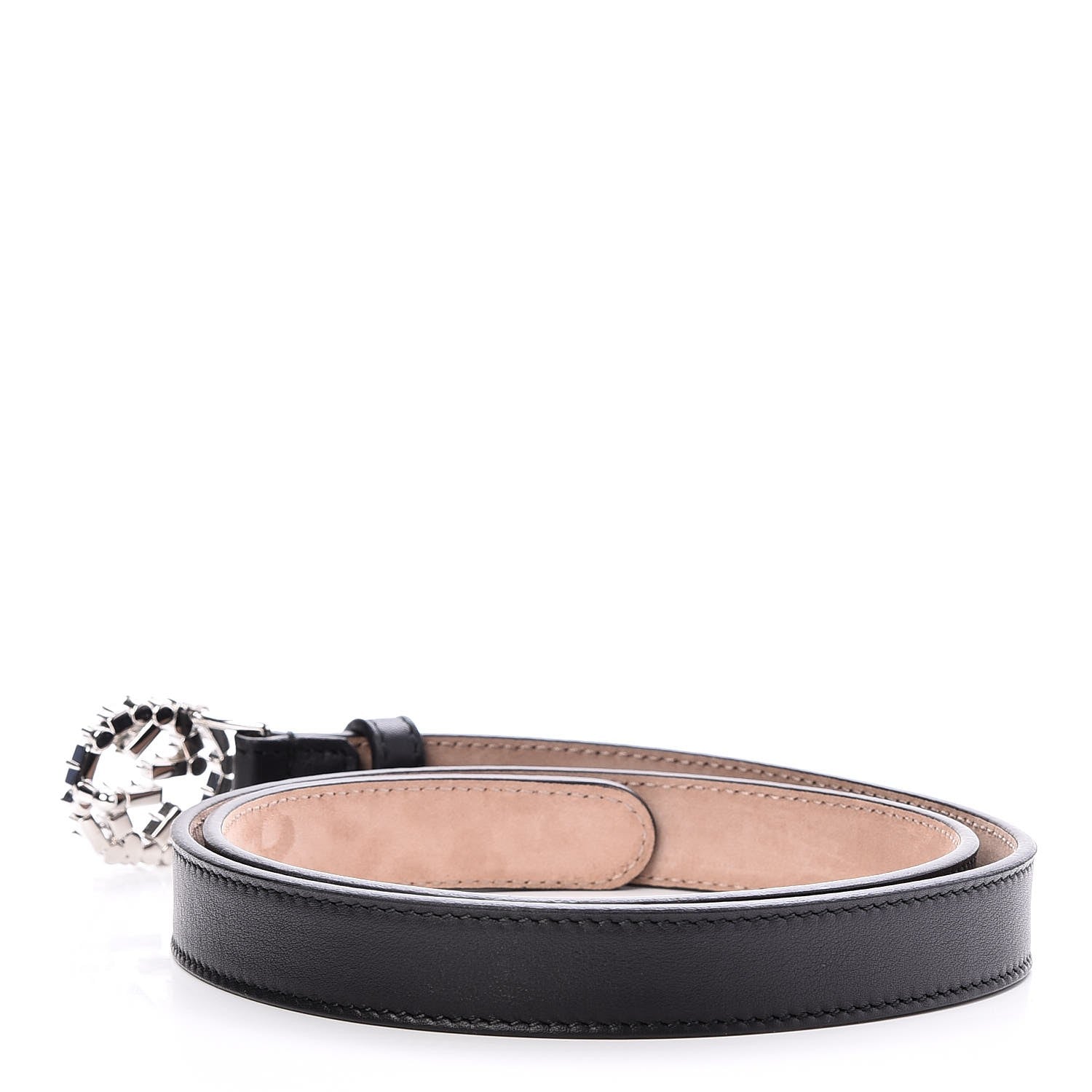 Gucci Calfskin Crystal Interlocking G Belt 75 30 Black 3 of 7