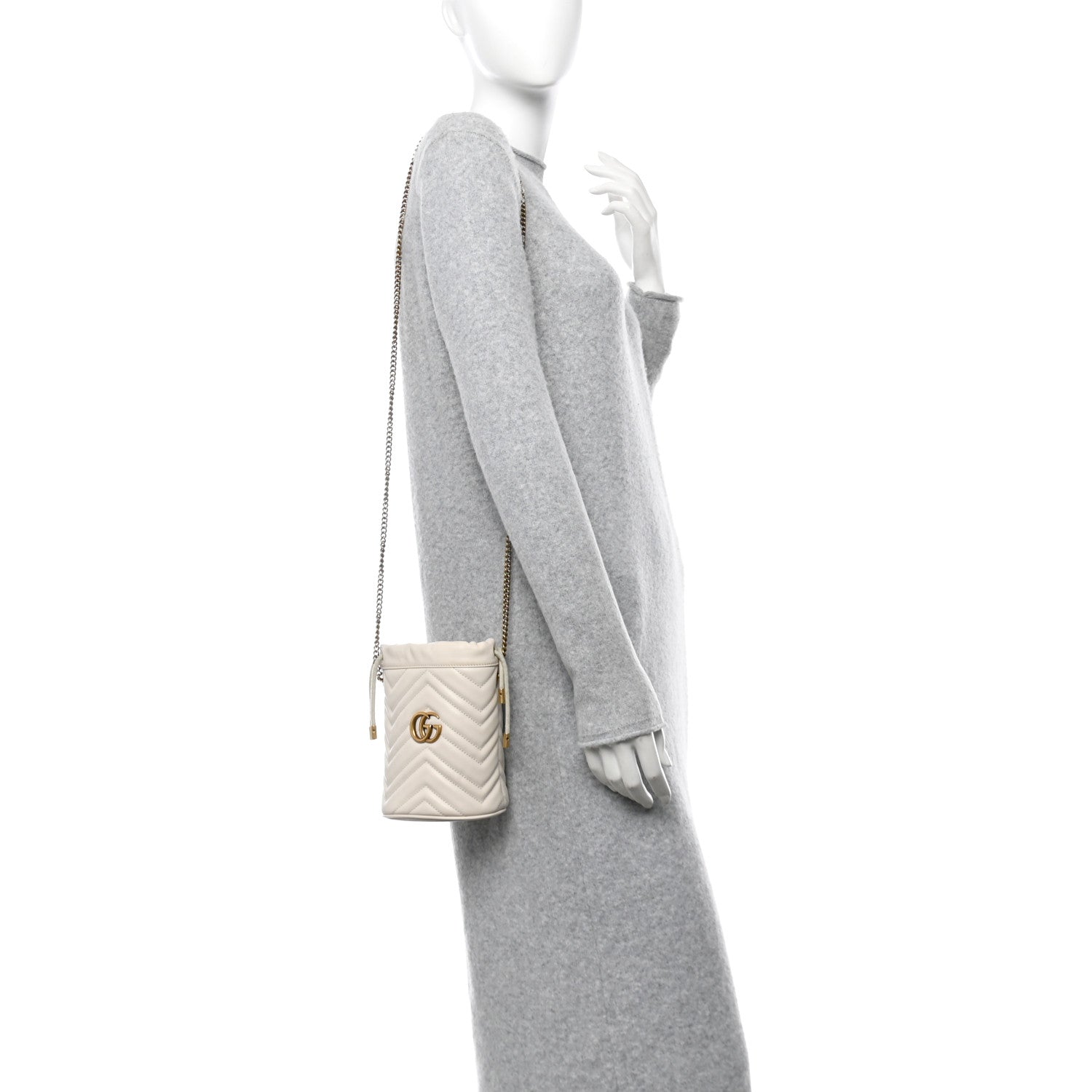 Gucci Calfskin Matelasse Mini GG Marmont 2.0 Bucket Bag White 2 of 10