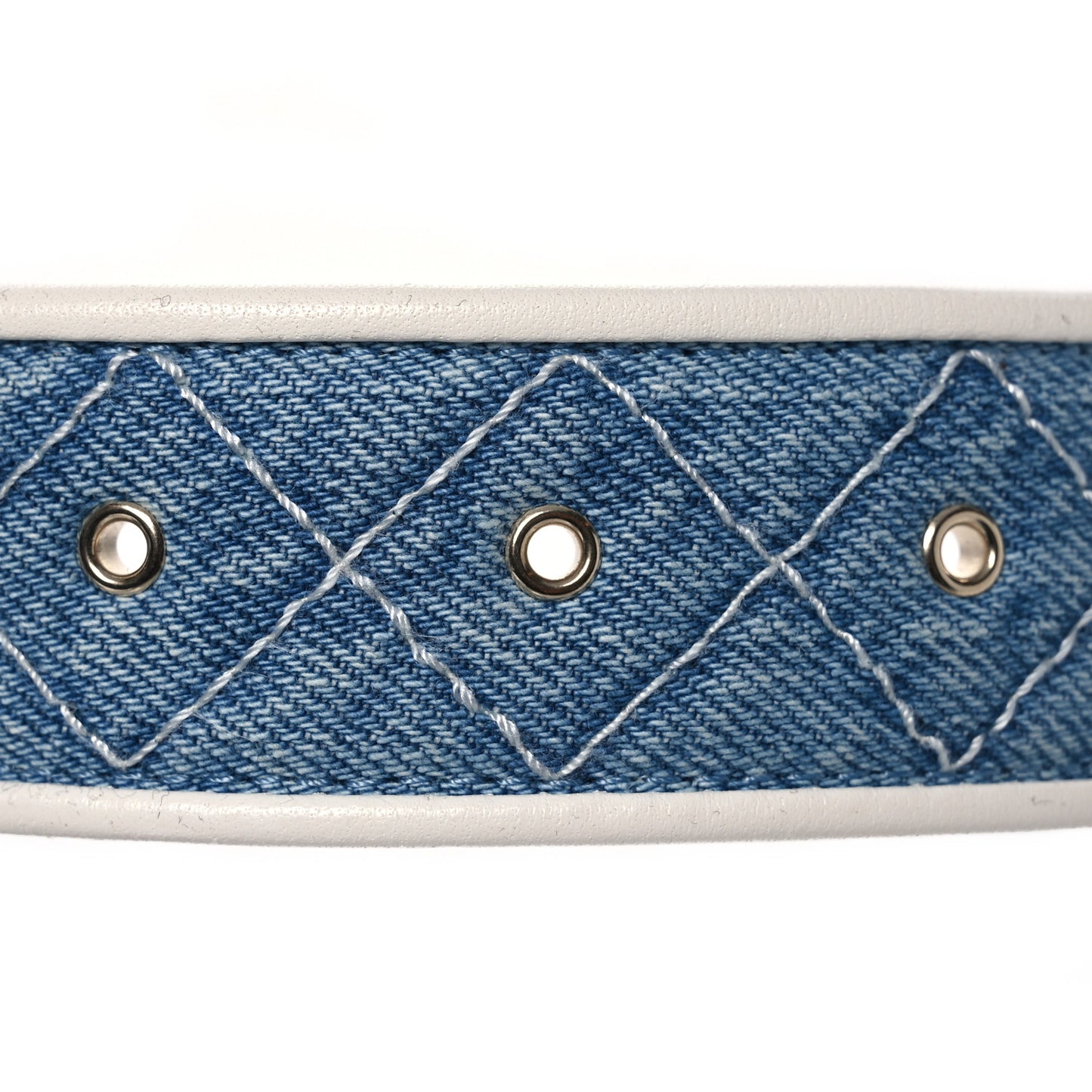 Denim Quilted CC Belt  85 34 Blue White