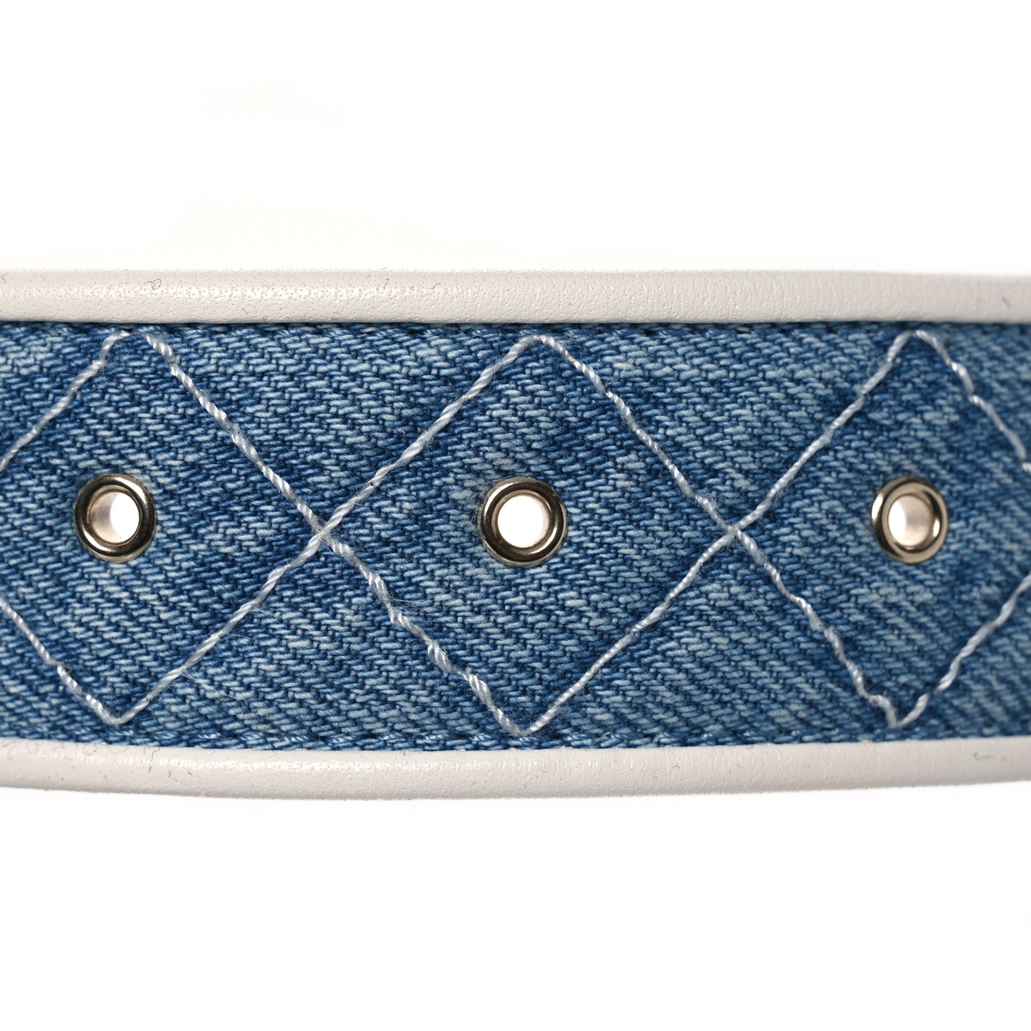 Chanel Denim Quilted CC Belt  85 34 Blue White 4 of 9
