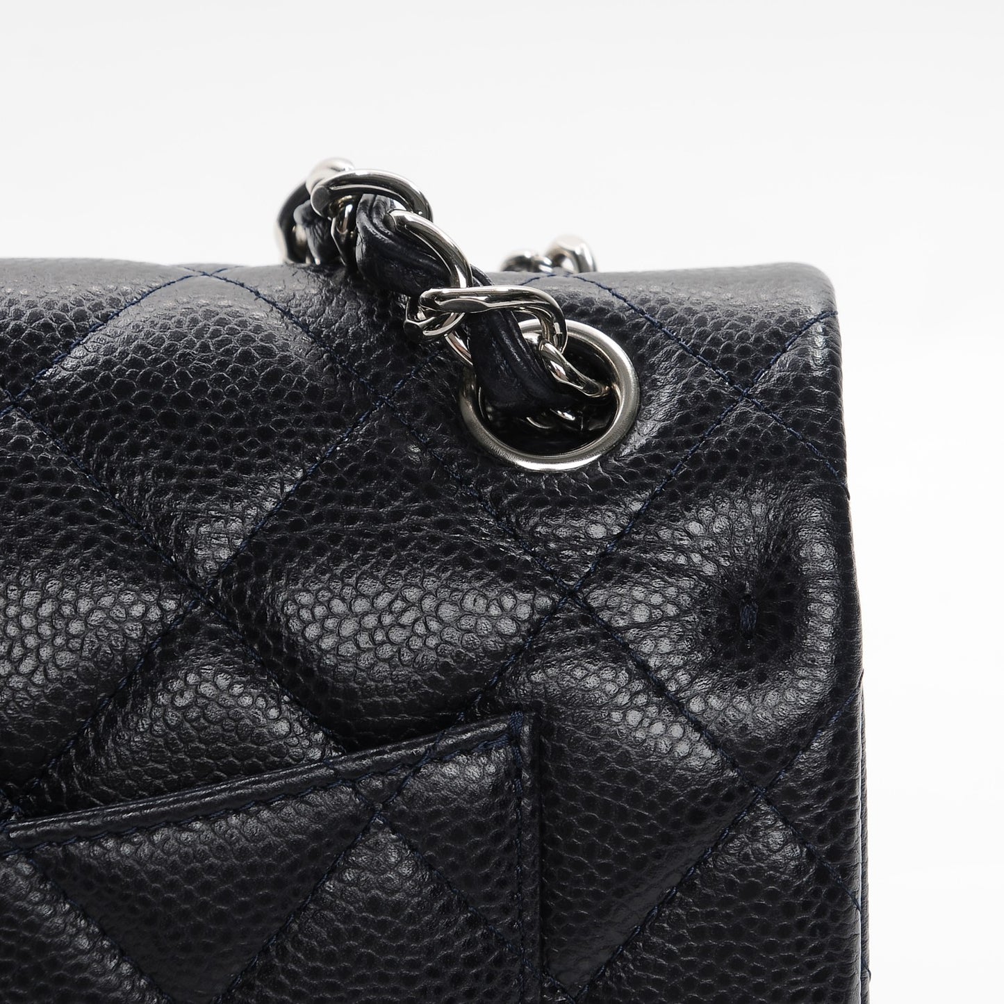 Caviar Quilted Jumbo Double Flap Navy Blue