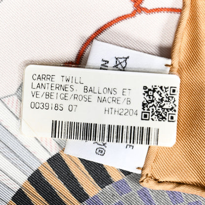 Hermes Silk Lanternes Ballons et Cocardes Scarf 90 Beige Rose Nacre Bordeaux 3 of 6