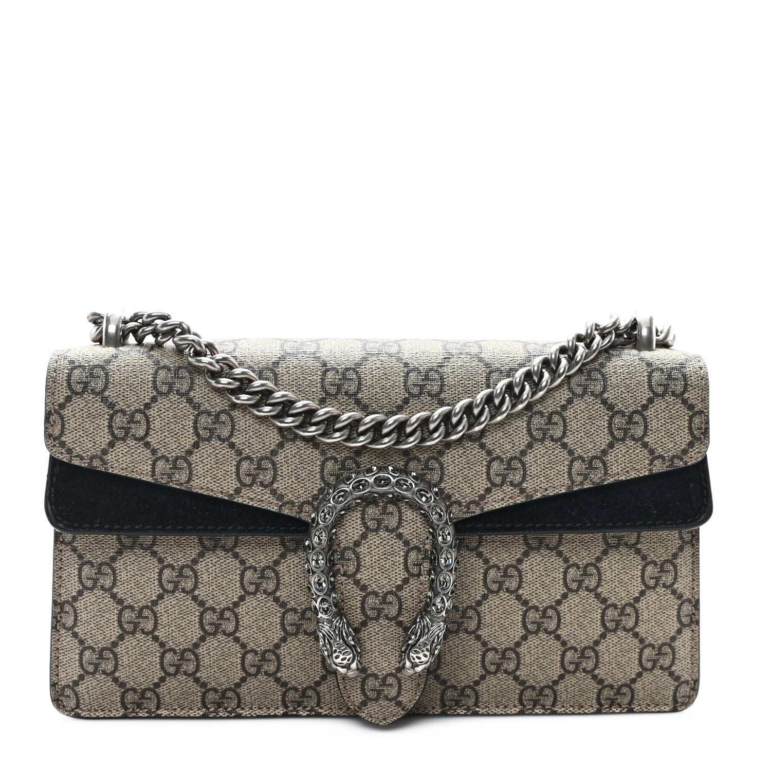 Gucci GG Supreme Monogram Suede Crystal Small Dionysus Shoulder Bag Beige Ebony Black 1 of 12