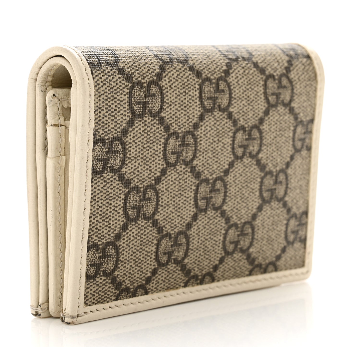GG Supreme Monogram Azalea Calfskin Horsebit 1955 Card Case Wallet Beige Ebony Mystic White