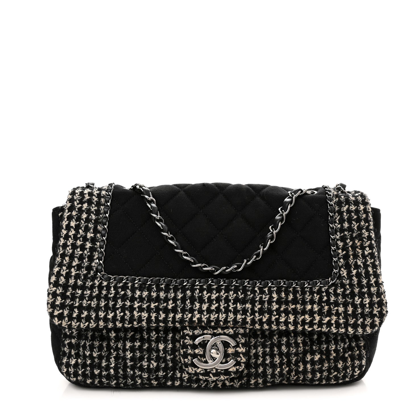 Tweed Jersey Quilted Medium Flap Black Ecru