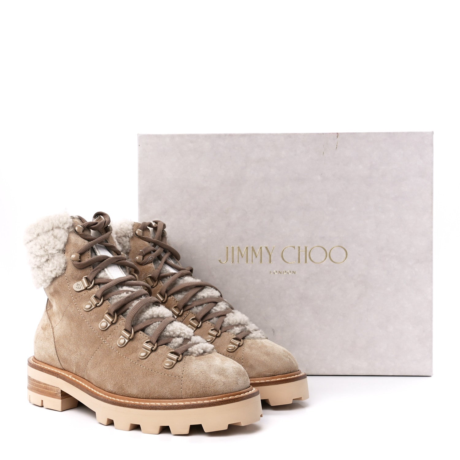 Jimmy Choo Suede Shearling Eshe Flat Boots Stucco 36.5 Natural 8 of 8
